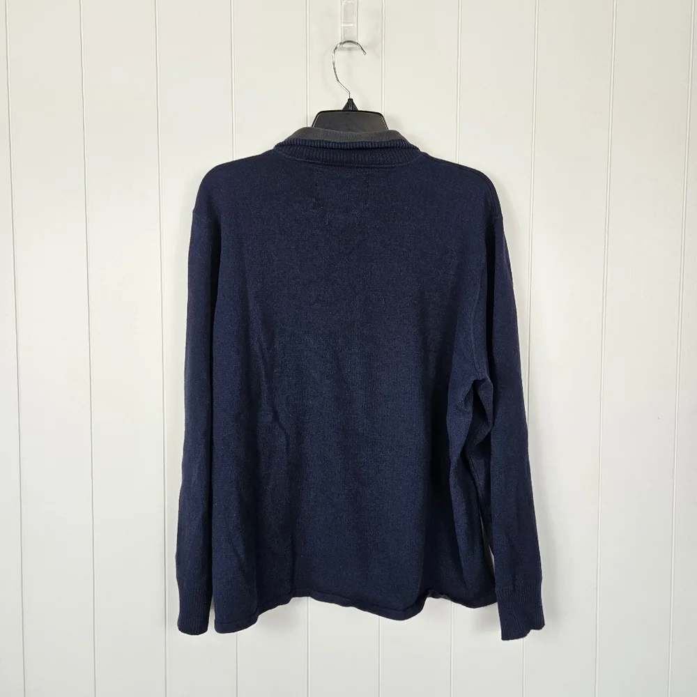 North Face Sweater Mens L Cotton Wool Blue Long Sleeve Pullover 1/4 Zip Layer